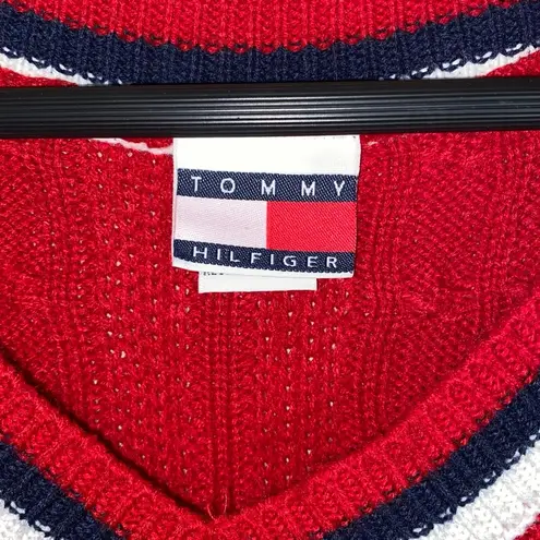 Tommy Hilfiger  VTG 90's Y2K Red Ribbed Cable Knit Preppy Varsity Sweater Vest