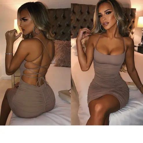 medium mocha ruched strappy lace