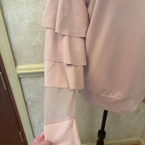 14th & Union Dusty Pink fancy sweatshirt with ruffled sleeves with mesh detail S