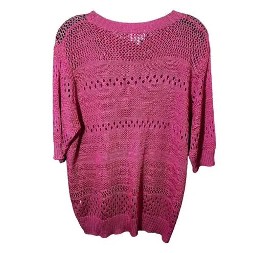BiBi Boutique XL Pink Open Knit Pullover Sweater Short Sleeve Casual Boho