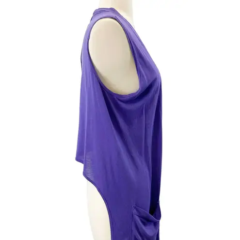 NEW Daftbird Womens XS Sleeveless Cardigan Violet Purple Pockets Jersey Minimal