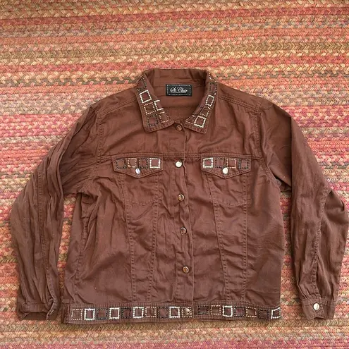 VTG ST CLAIR BROWN BUTTON UP SQUARE SEQUIN DETAIL JACKET Size M