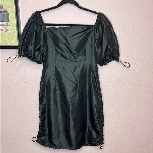 The Ragged Priest Black Taffeta Dress With Puff Sleeves. Size S