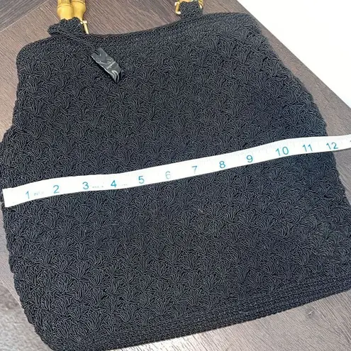Liz Claiborne  Vintage Crochet Bamboo
Handle Bag Y2K Purse Handbag Black‎