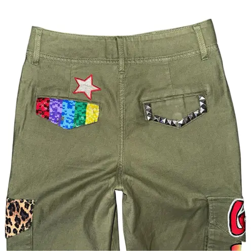 Alice + Olivia  Cargo Pants Sz 26 Army Green High Rise Patchwork Appliqué Jogger - Image 5