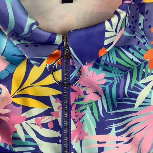 Boston Proper women's medium Mini Dress blue pink zip Tropical Print