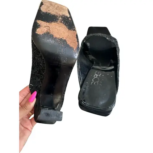 BCBGMAXAZRIA  Black Glitter Y2K Square Toe Heels Size 9