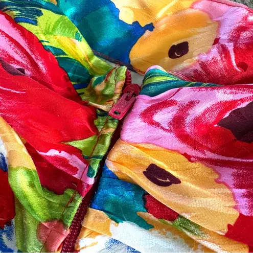 Vintage Raul Blanco Evening 100% Silk Dress Floral Accent Ruffles Pleated Size 6 Red