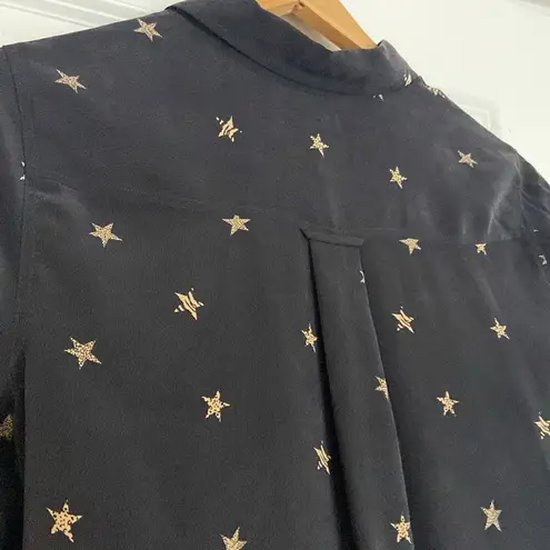 Rails Kate Silk Animal Stars Print Shirt (Sz Small) Black & Gold 100% Silk