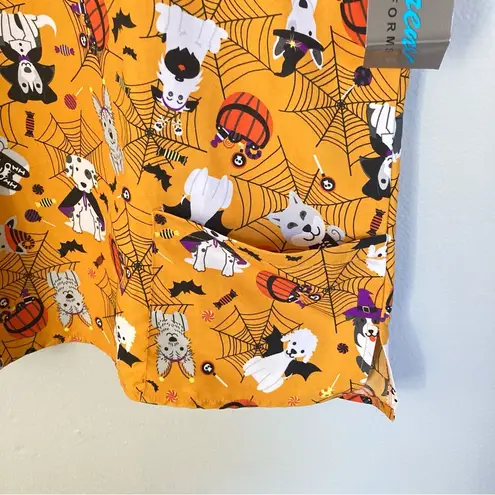 NEW Serene Uniforms Scrub Top XL‎ Halloween Nurse Vet Tech Dogs Pet Lover Candy Orange