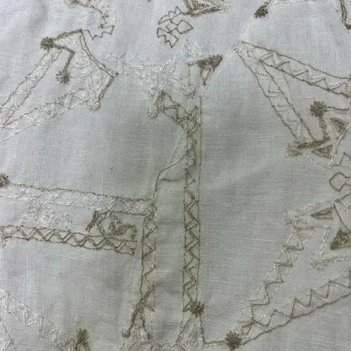 Luiselle Moda Positano Made In Italy Linen embroidered button down Top blouse LG White