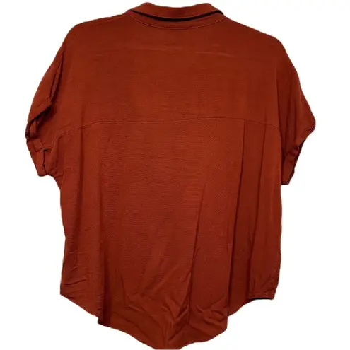 Moa Moa Burnt Orange Dark Short Sleeve Button Down Front Shirt Size Large