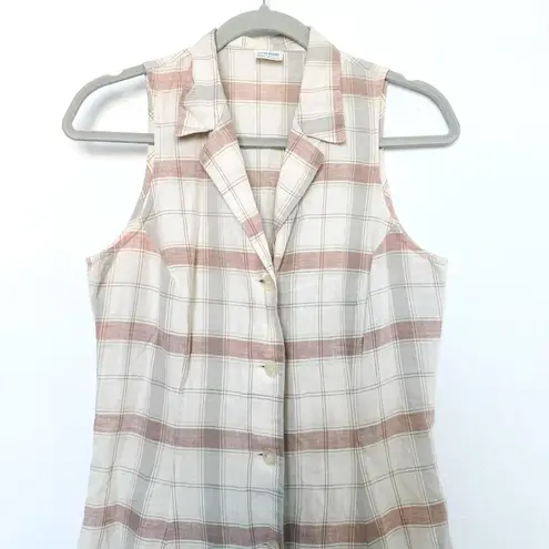 United Colors Of Benetton VTG 90s Womens Dress Size M Linen Plaid Retro Preppy