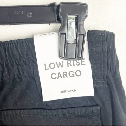 Bershka Black 100% Cotton Low Rise Cargo Pants, Size Large