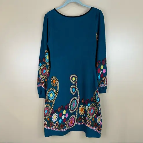 Aryeh Teal Retro Floral Knit Sweater Dress Small Colorful #festival
