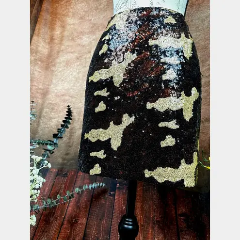 Three Eighty Two Sequined Camouflage Mini Skirt Brown Multi size S