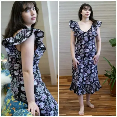 💕MILLE💕 Klara Cotton Ruffle Midi Sundress ~ Tropical Night Medium M NWOT Black
