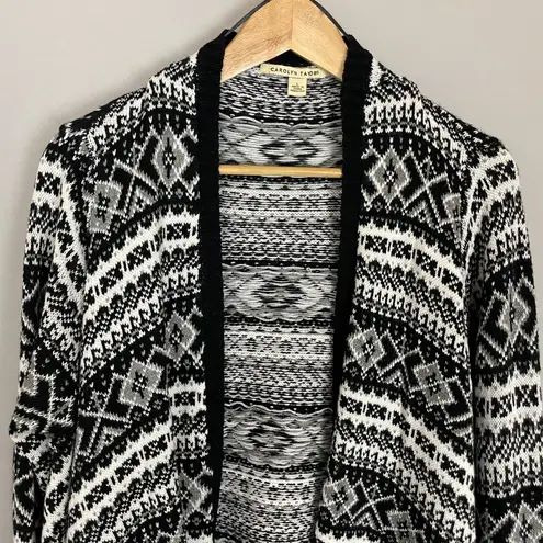 Carolyn Taylor  Cardigan Sweater Open Front Waterfall Black‎ White Women Sz Large