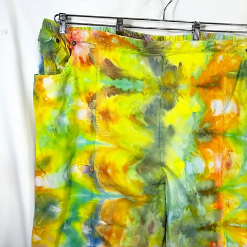 Mainstreet Blues Plus Size 36T Pants Handmade Tie Dye Elastic Yellow Green 1081