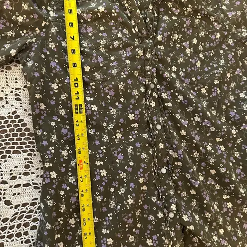 Decree Collared Long Sleeve Floral Design Button-Up Polo Shirt Brown Women's L