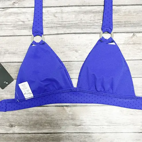 Skye Swimwear Skye Cobalt Blue Velveteen Polka Dot Halter Wireless Rings Bikini Top NWT Small