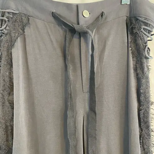 POL  Wide Leg Pants with Lace Trim - Black