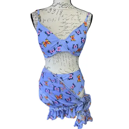 Purple Butterfly Bikini Pareo Sarong 3 Piece Bikini Set Size 2XL