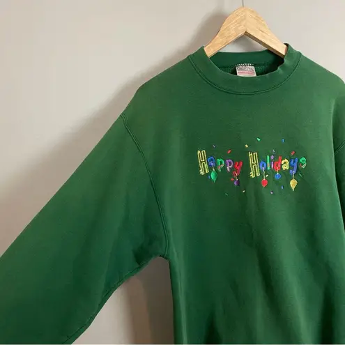 Vintage Christmas Sweatshirt Embroidered Holiday Ugly Sweater Unisex Large Green