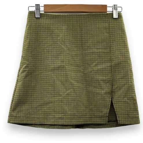 Urban Outfitters UO Darren Notched Pelmet Yellow Houndstooth Mini Skirt Sz S