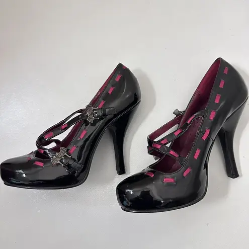Spirit Goth Maryjanes Black Patent Metal Bat Heels Stilettos Fashion Witchy Halloween 9
