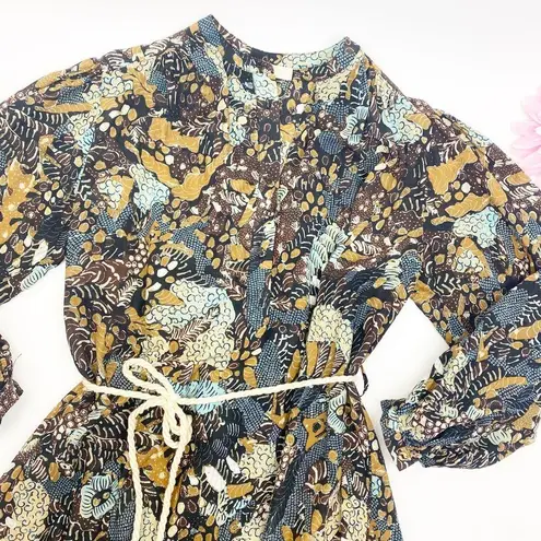 Ulla Johnson Agadir Belted Cotton Blend Printed Voile Dress Earth Tone Sol