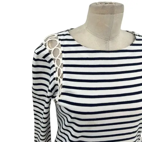 ALC Frank ALC A.L.C. Chapman Shift Dress Lace-Up Shoulder Navy White Striped Size Small - Image 5