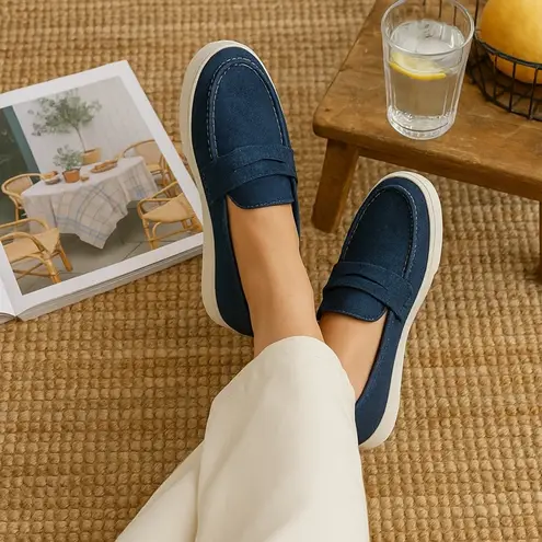 Emerald Label Denim Loafers Slip