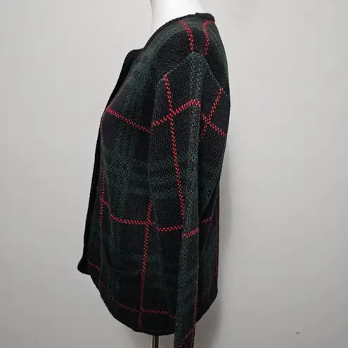 Liz Baker Vintage Black & Red Tartan Plaid Cardigan Size MP