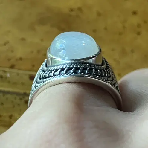 Natural Rainbow Moonstone Sterling Silver Ring Size 6