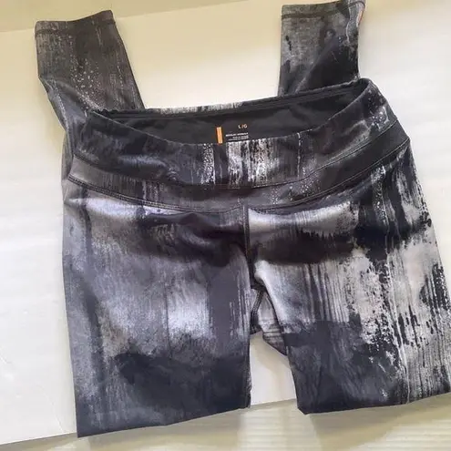 Lucy women’s gray graphic print athletic yoga workout leggings, size large