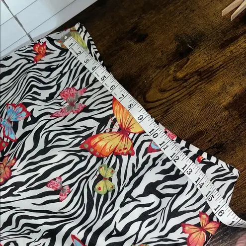 Vintage Butterfly Zebra Print Skirt and Scarf Black Size M