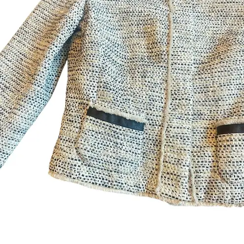 Karen Millen Cream Black Button-Down Blazer Jacket Tweed Work Size 10 Women's
