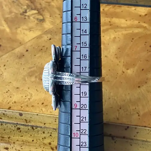 White Buffalo Turquoise Sterling Silver Feather Ring Size 8 Black