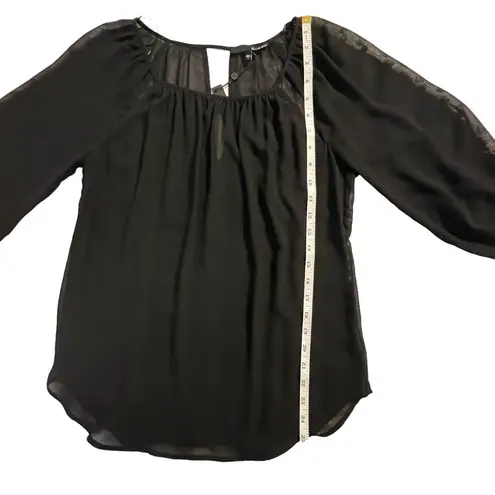 Ro & De NWT  Black Sheer Blouse with Cutouts  Long Sleeve Size Small