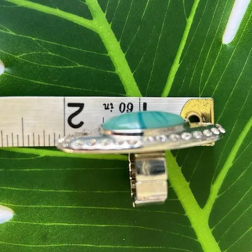 Ladies Cocktail Costume Jewelry Ring Silver Tone Band Faux Turquoise Adustable