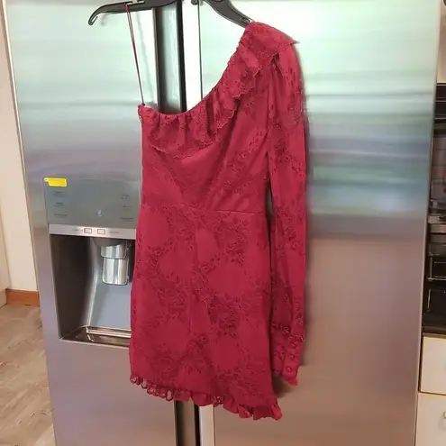 Alexis ππ Ilana Lace Long Sleeve Dress ~ Dark Red XS One Shoulder Sheath Dress