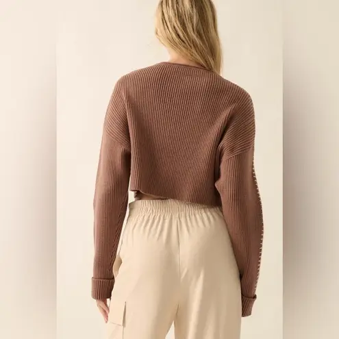 Prómesa Promesa Stitch Perfect Cropped Blanket Stitch Sweater Mocha Brown