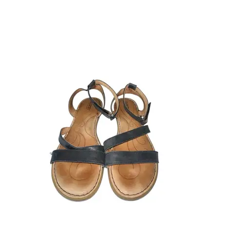 Børn Black Leather Ankle Strap Sandals Women’s Comfort Walking Shoes Size 8