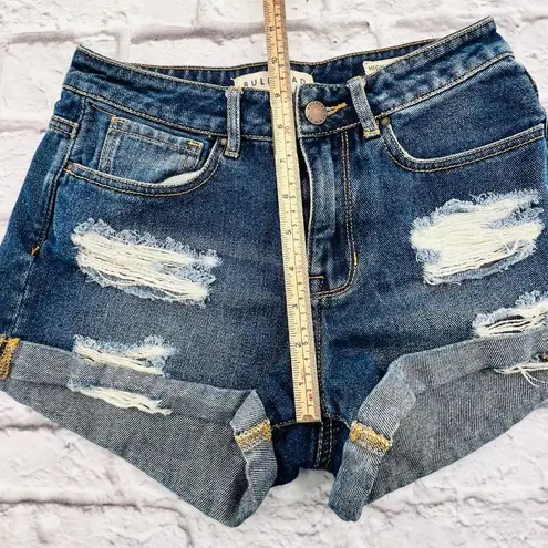 Bullhead Denim Co Bullhead Shorts Womans 24 Blue Distressed Denim High Rise Cuffed Hem