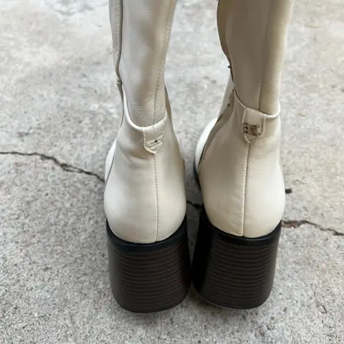 Sam Edelman  Wade Ivory Leather Square Toe Chunky Stacked Heel Boots Size 9