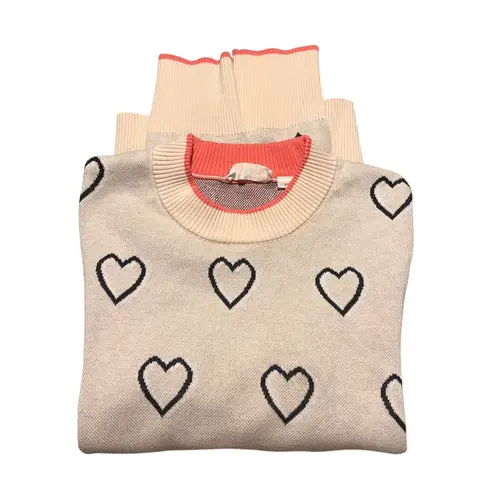 Roller Rabbit Hearts Sweater Knit Top Cream Black Pink Women's Size Small