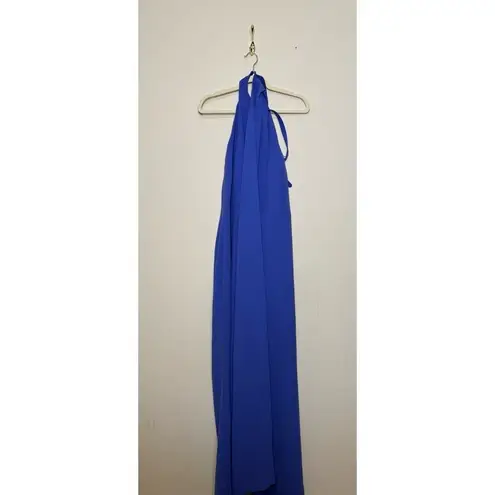 NADINE MERABI Lorrie Drape Halter Neck Wide Leg Jumpsuit Blue Size XXL