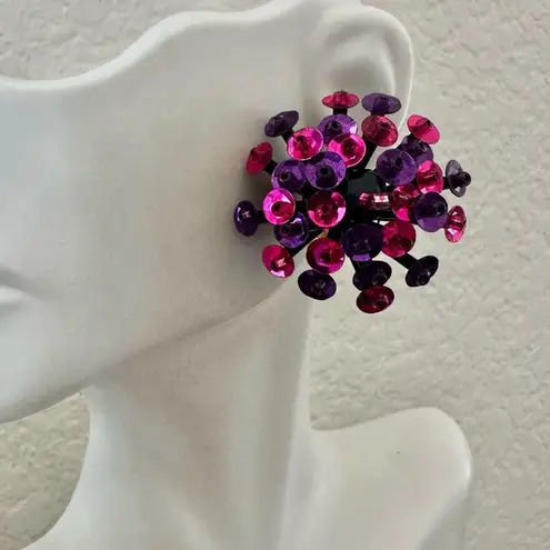 Statement Sputnik Burst Earrings – Pink & Purple Sequins