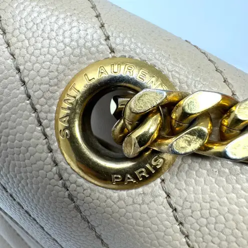 Saint Laurent Beige Large Grain de Poudre Chevron - Envelope Satchel YSL Bag